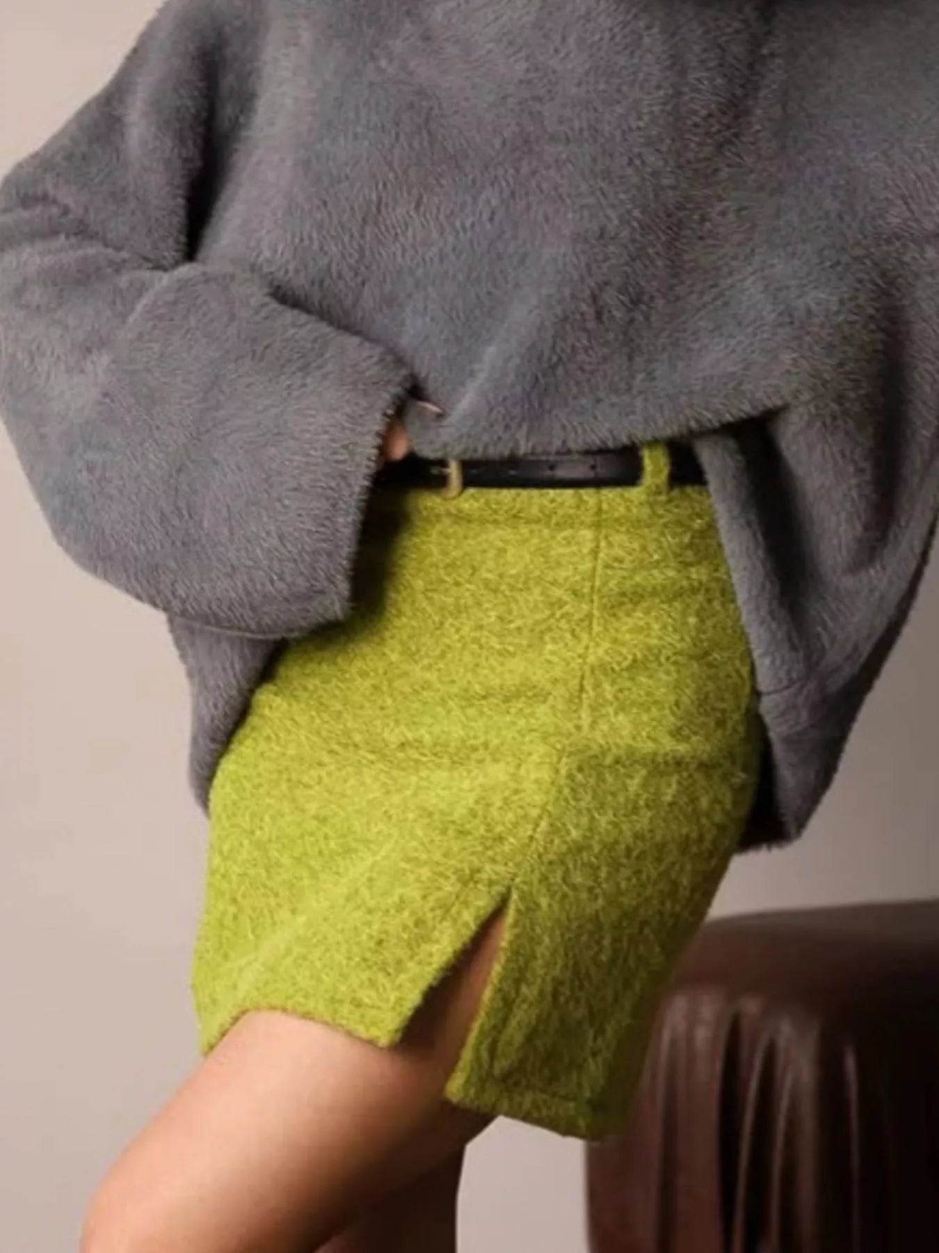 Trendsi Textured Mini Skirt with Front Slit -