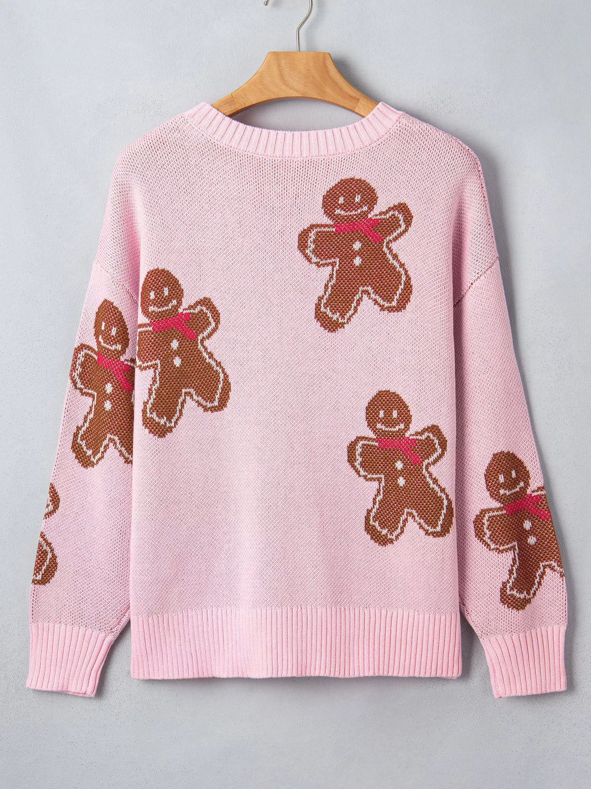 Gingerbread-pattern round-neck long sleeve sweater