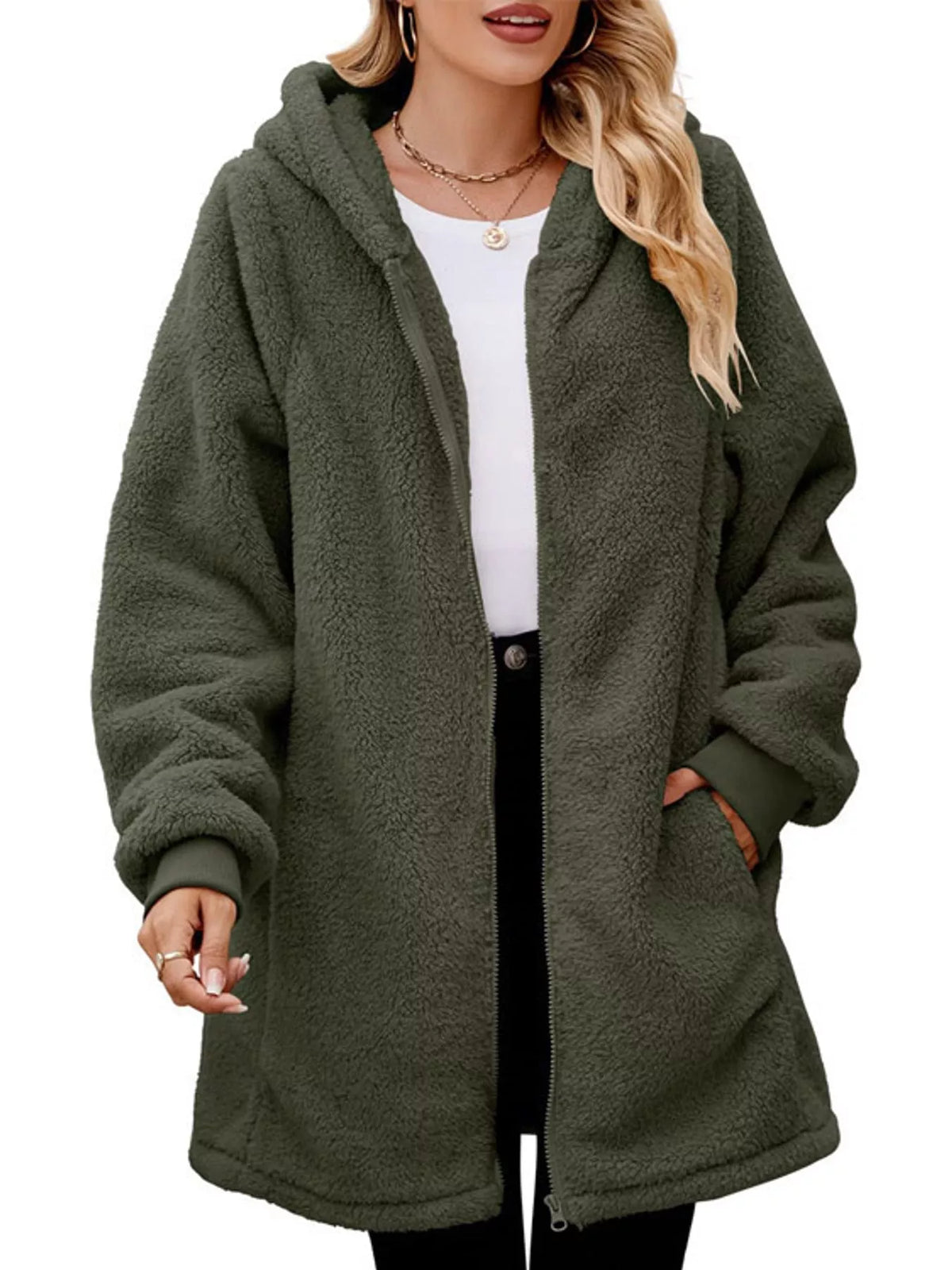 Army green long-sleeve coat