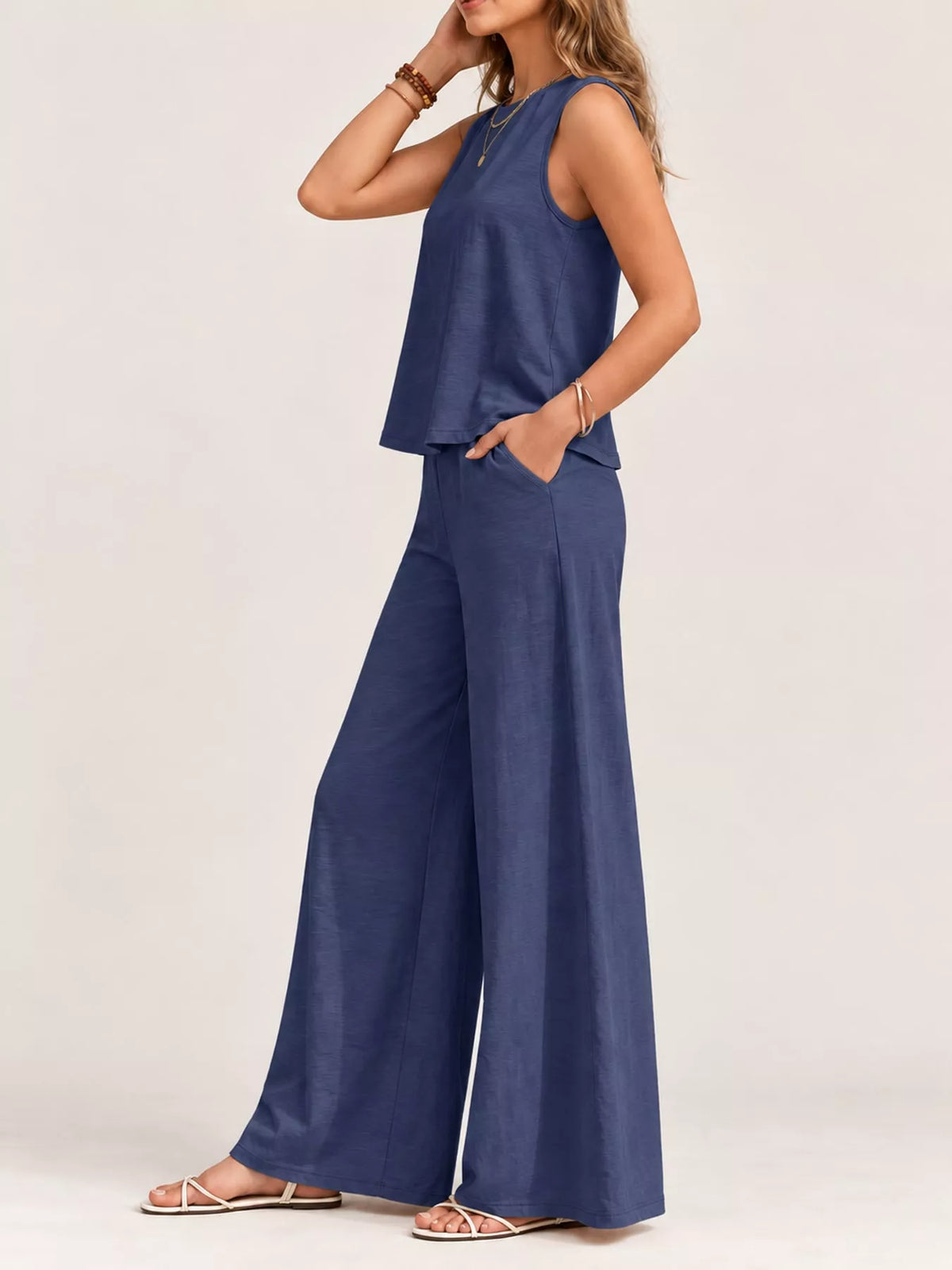 Sleeveless Tank Top and Wide-Leg Pants Set — side view