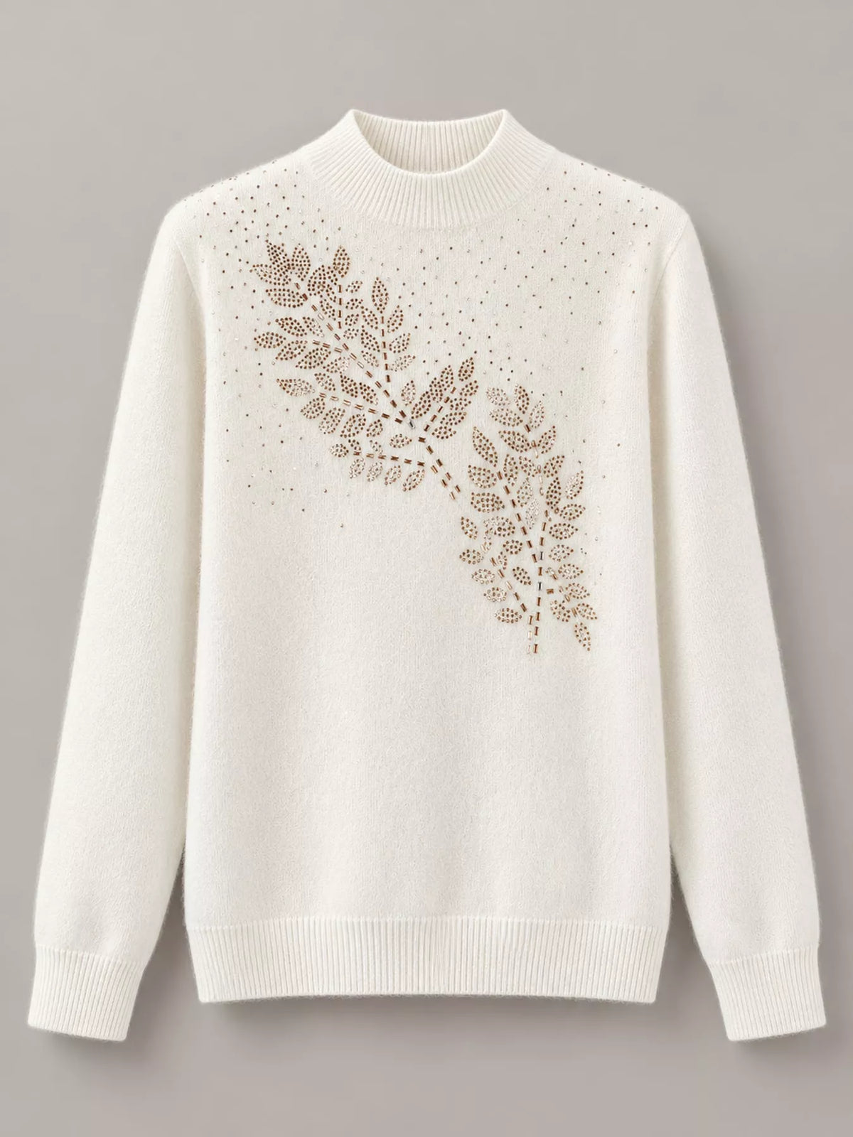 Rhinestone Leaf Mock Neck Sweater — garment front