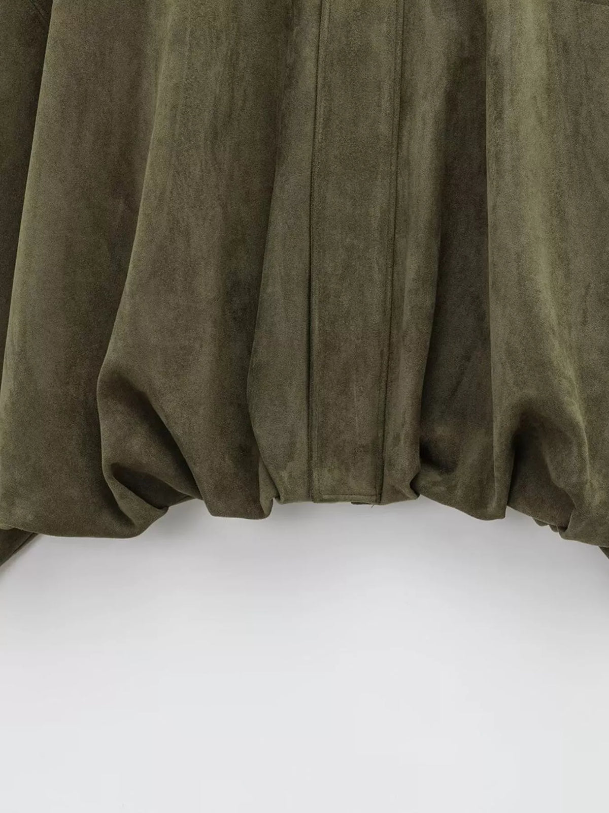 Faux Suede Collared Bomber Jacket — garment construction details