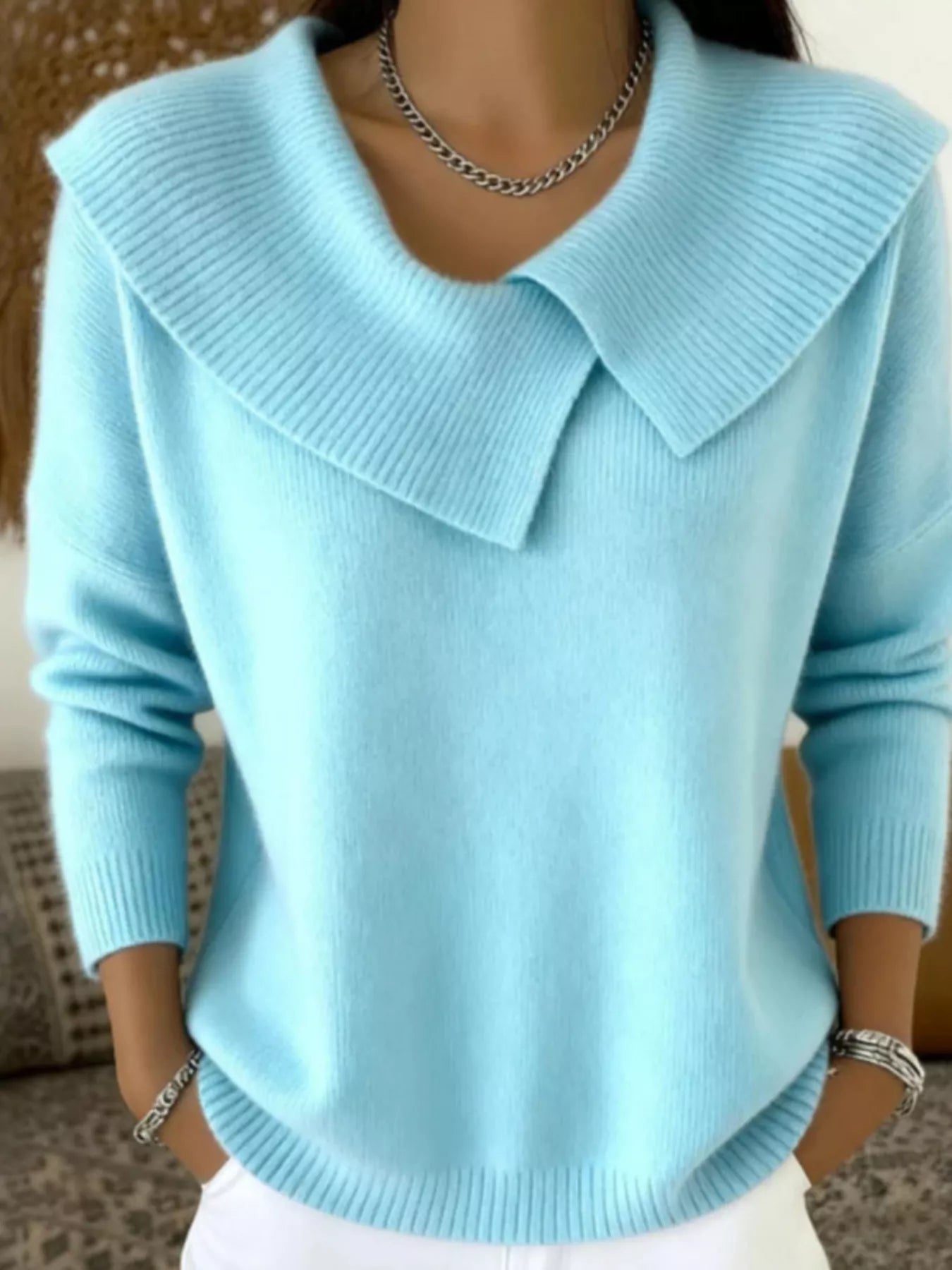 Trendsi Full Size Wide-Collar Ribbed Knit Sweater Plus Size -