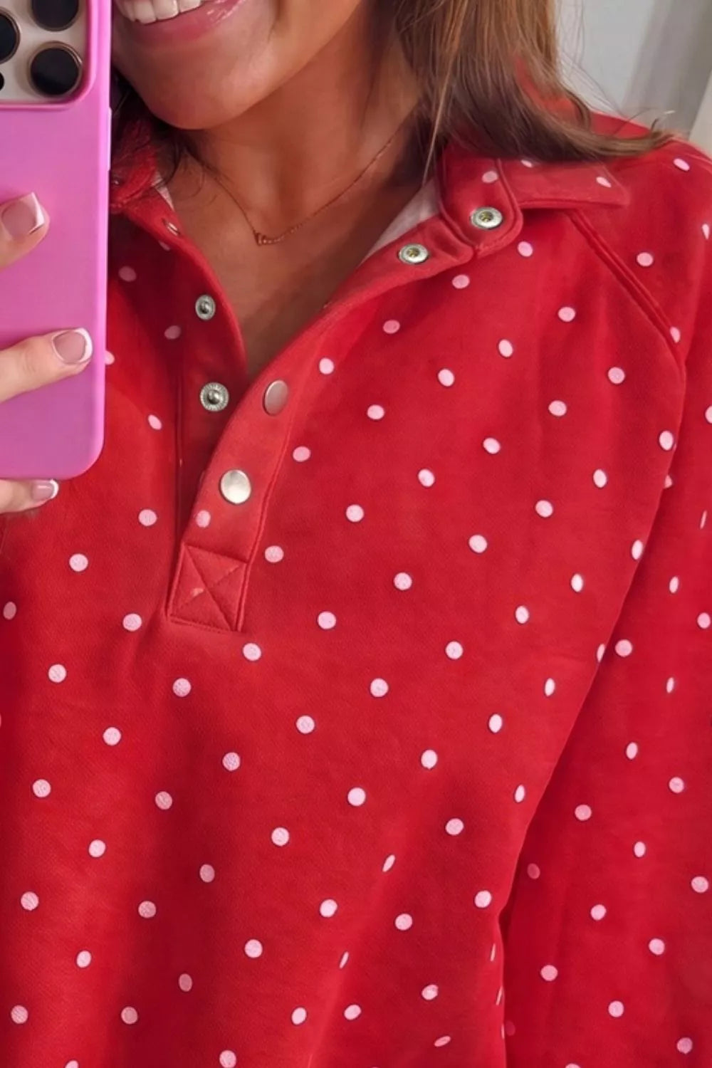 Trendsi Polka Dot Snap-Button Sweatshirt -