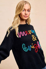 Trendsi BiBi Tinsel Lettering Christmas Sweater -