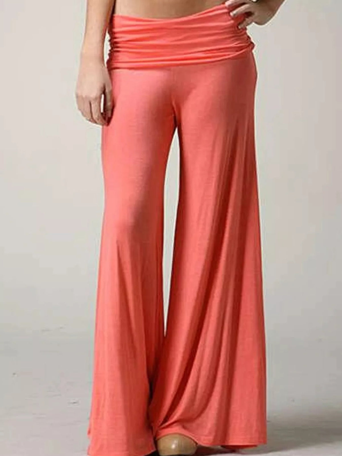 Coral fold-over wide-leg pants, waist detail