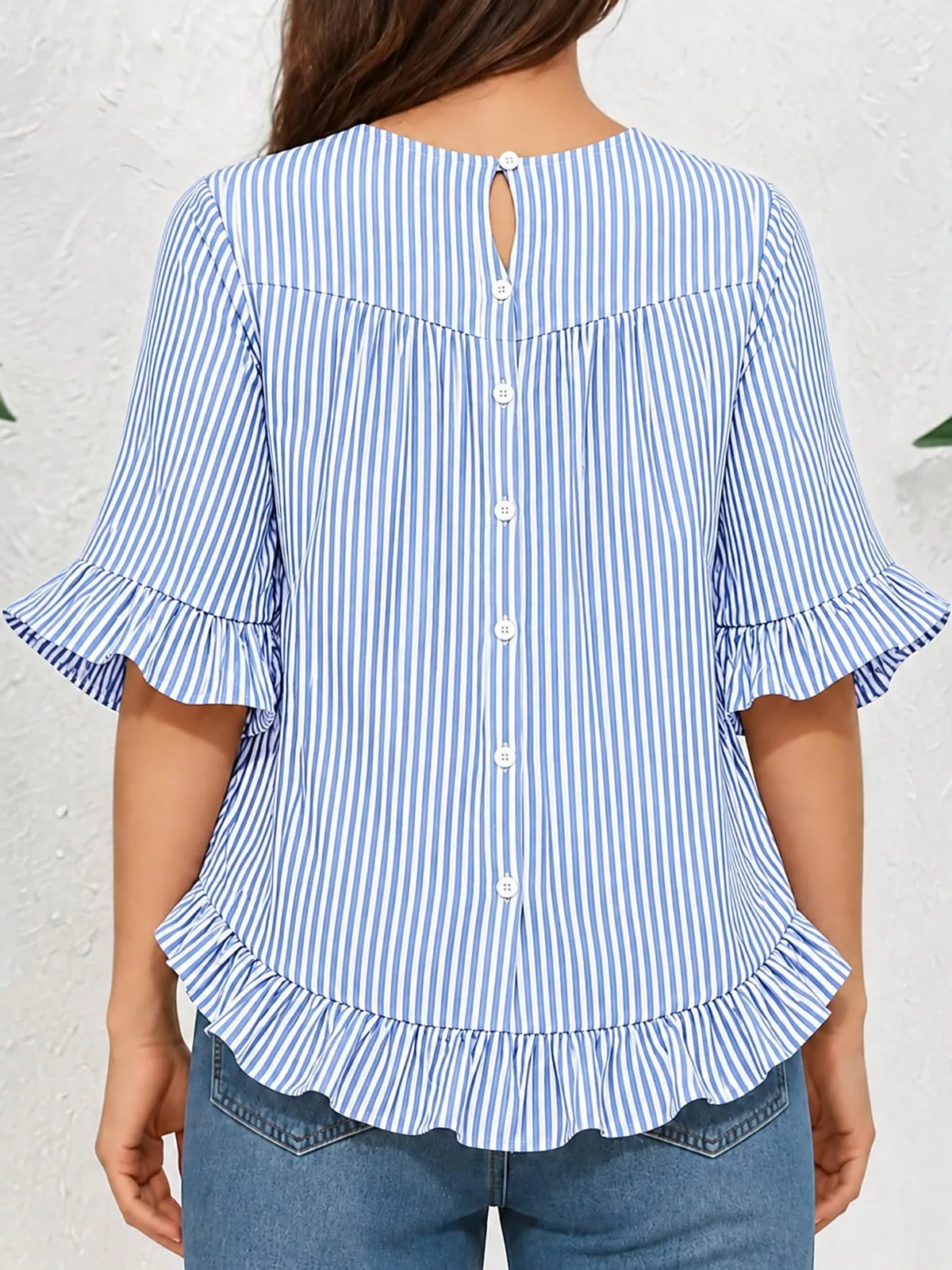 Ruffle Hem Short Sleeve Blouse — back view