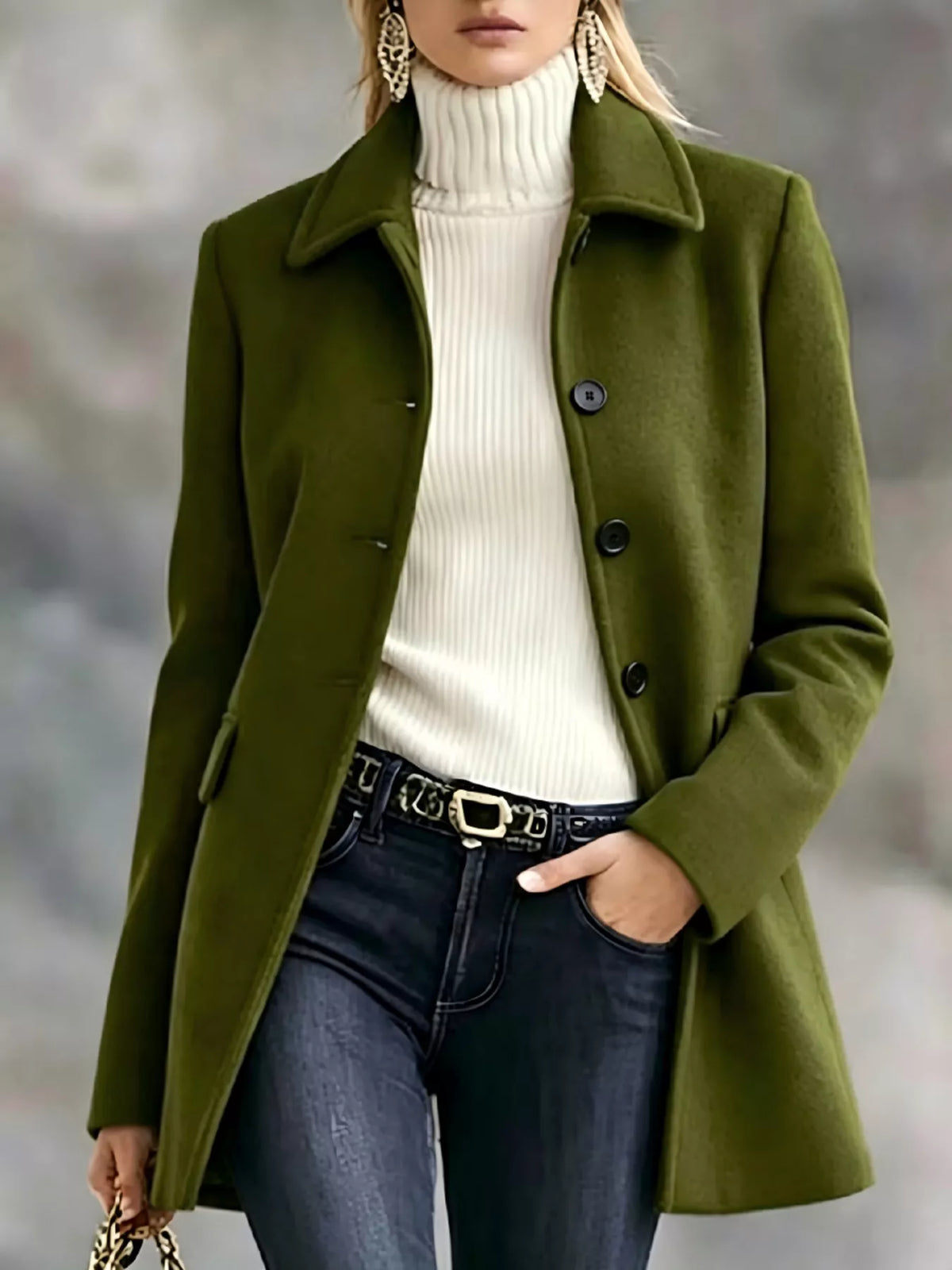Green button-up collared neck coat