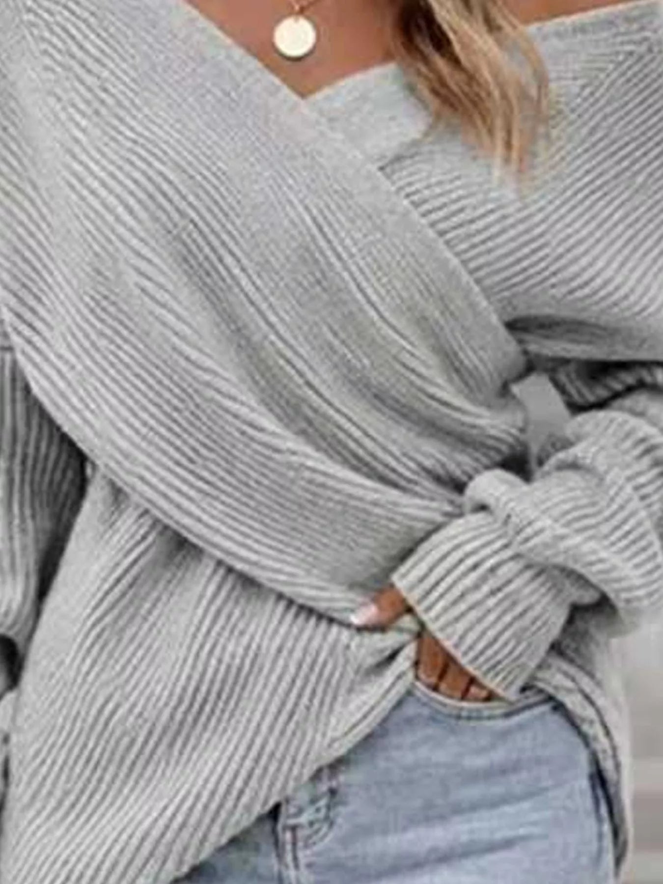 Trendsi Crisscross Ribbed Knit Long Sleeve Sweater -