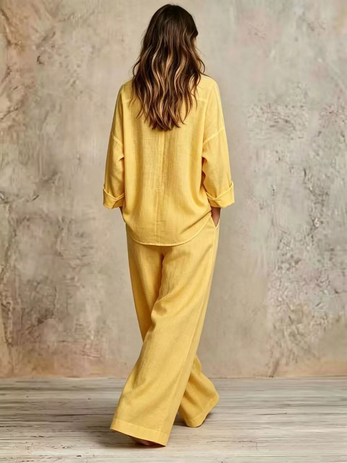 Shirt and pants set, yellow set back