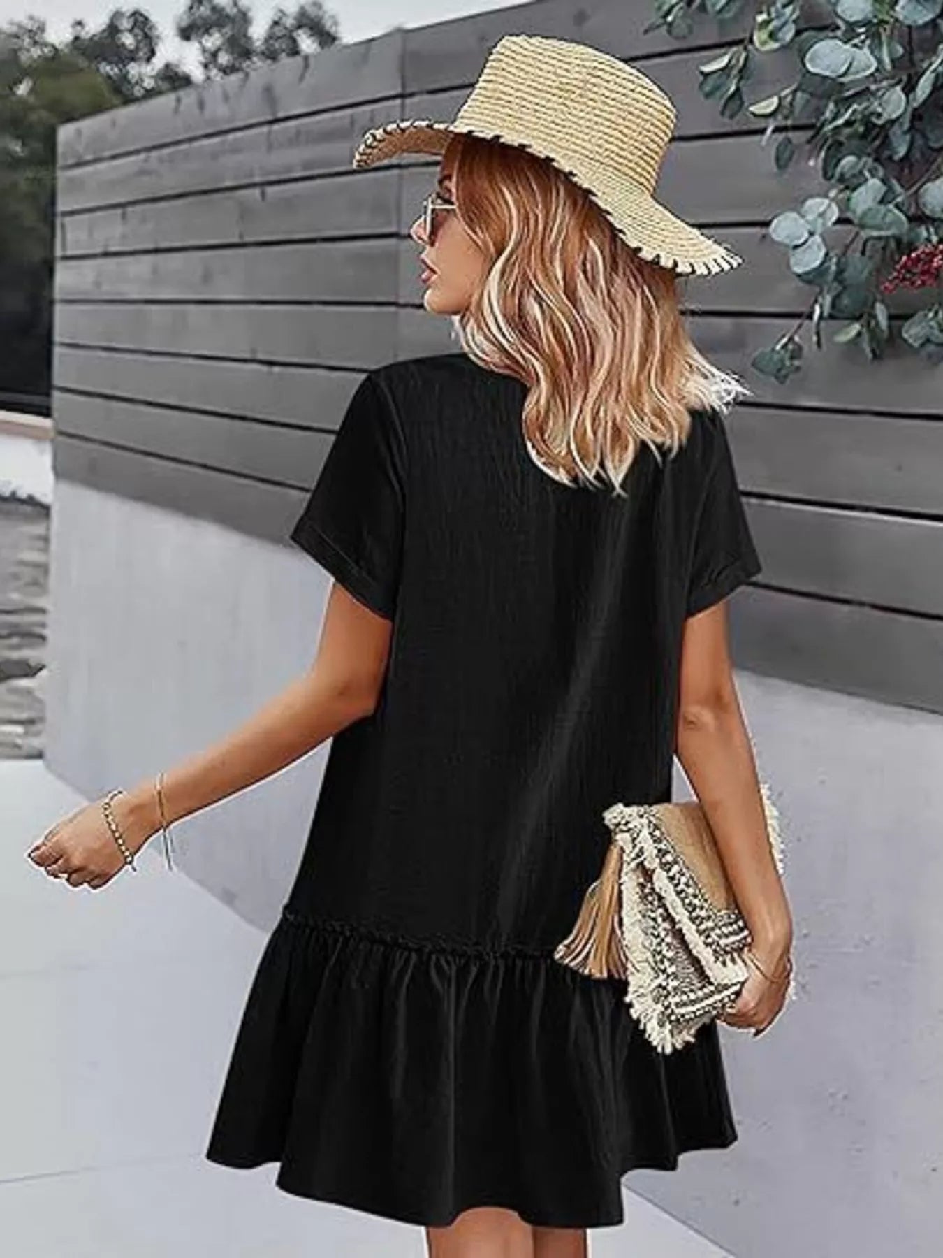 Trendsi Full Size Button-Down Ruffle Hem Mini Dress Plus Size -