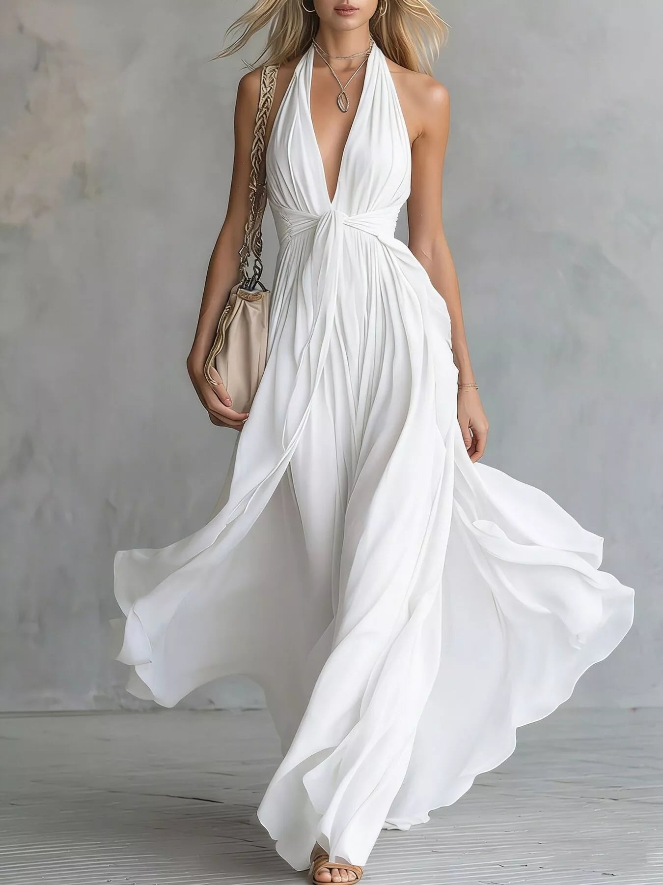 Trendsi Crisscross Back Ruched Maxi Dress -