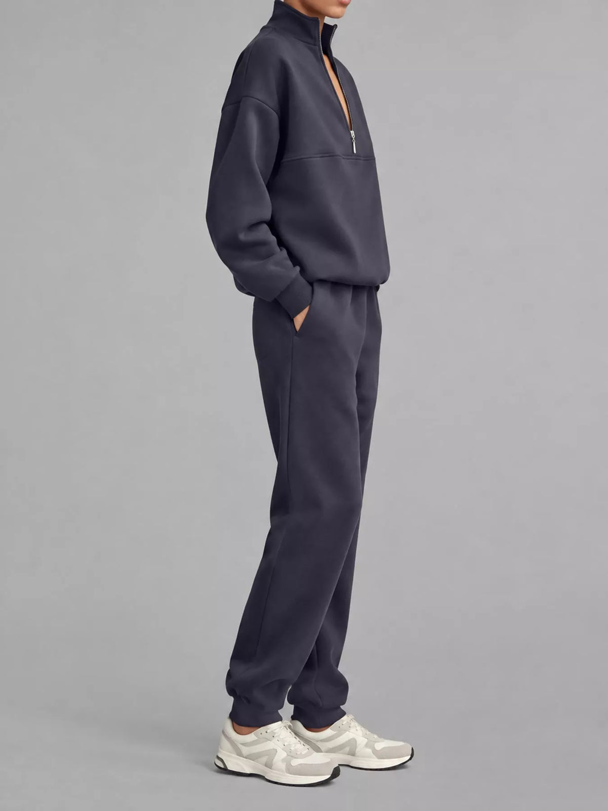 Half-zip top and pants set, navy side