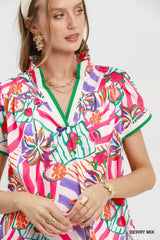 Trendsi Umgee Tropical Print Collared Shift Dress -