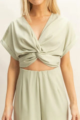 Trendsi HYFVE Twisted Front Short Sleeve Top and Wide Leg Pants Set -