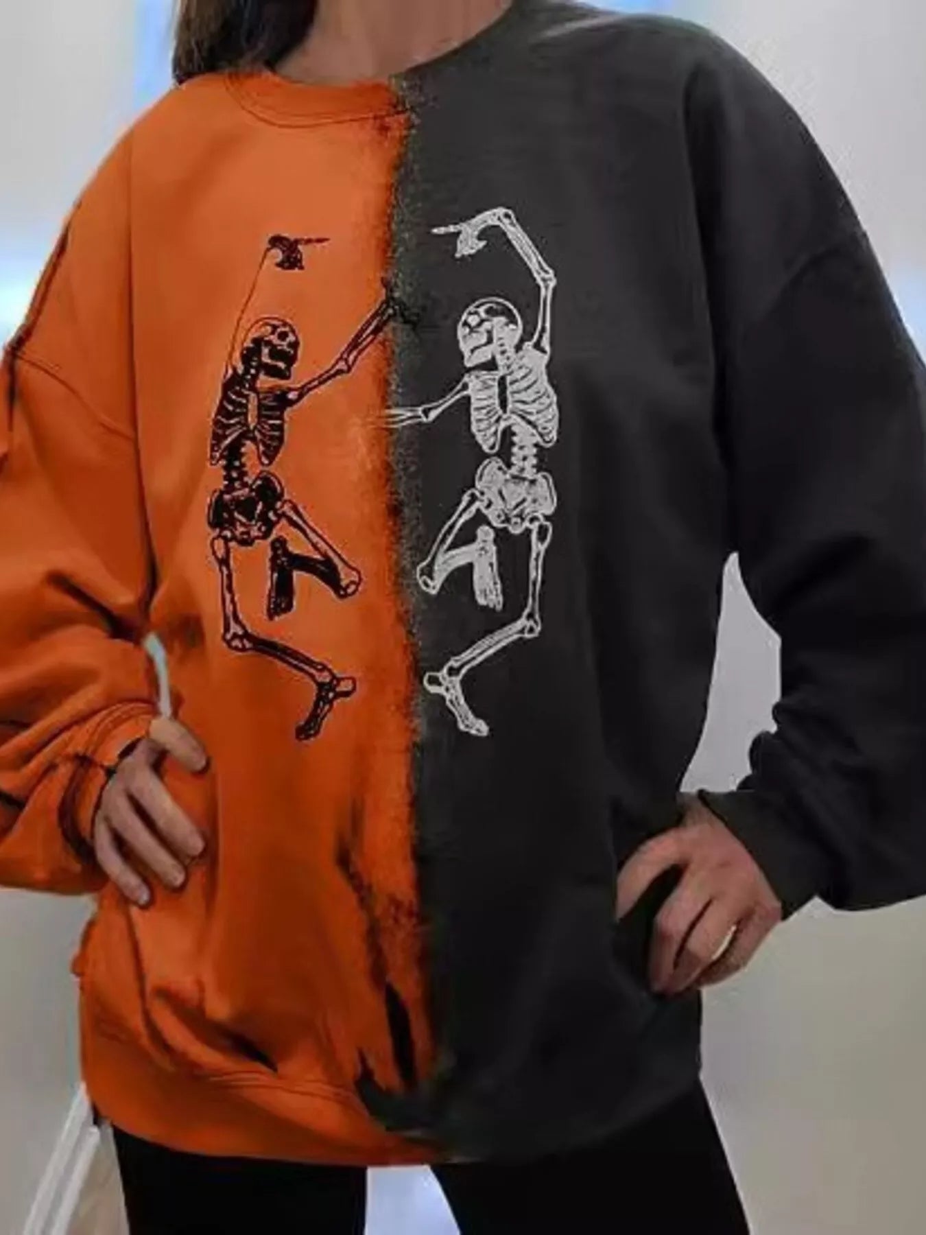 Trendsi Halloween Skeleton Print Color Block Sweatshirt -
