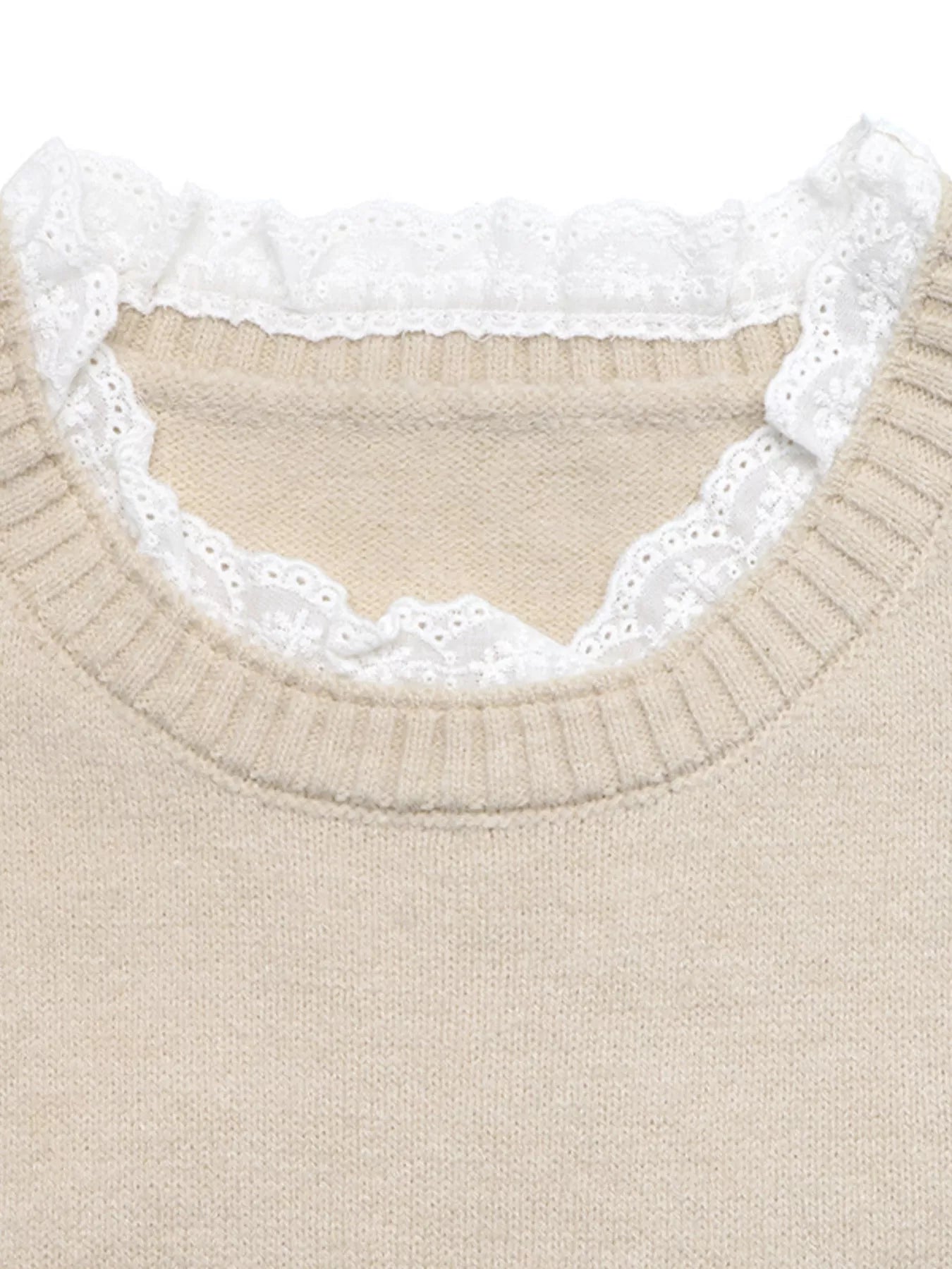 Trendsi Elegant Lace Trim Round Neck Sweater -