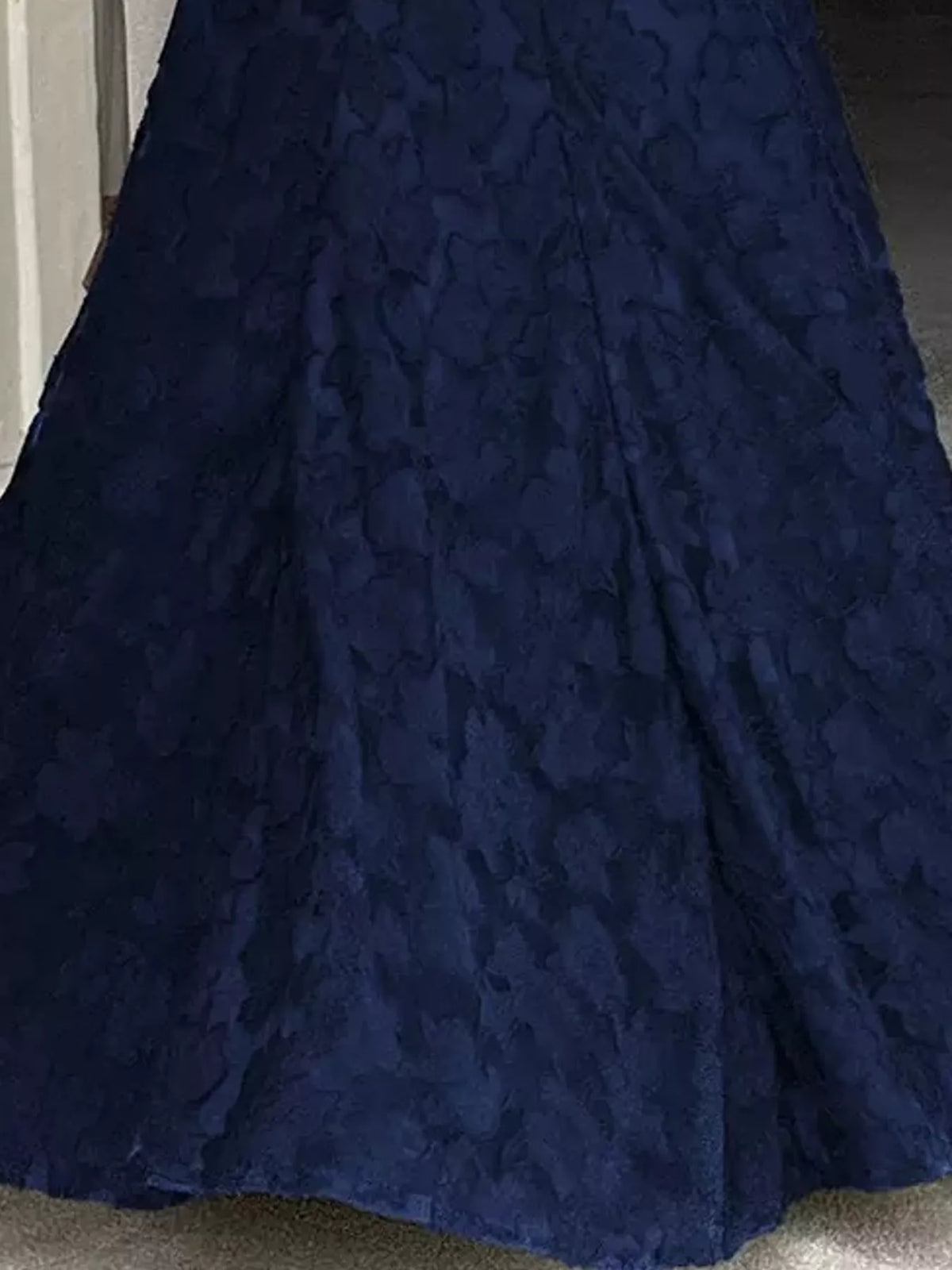Navy backless lace maxi dress, detail view