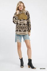 Trendsi Umgee Aztec Print Sherpa Pullover -