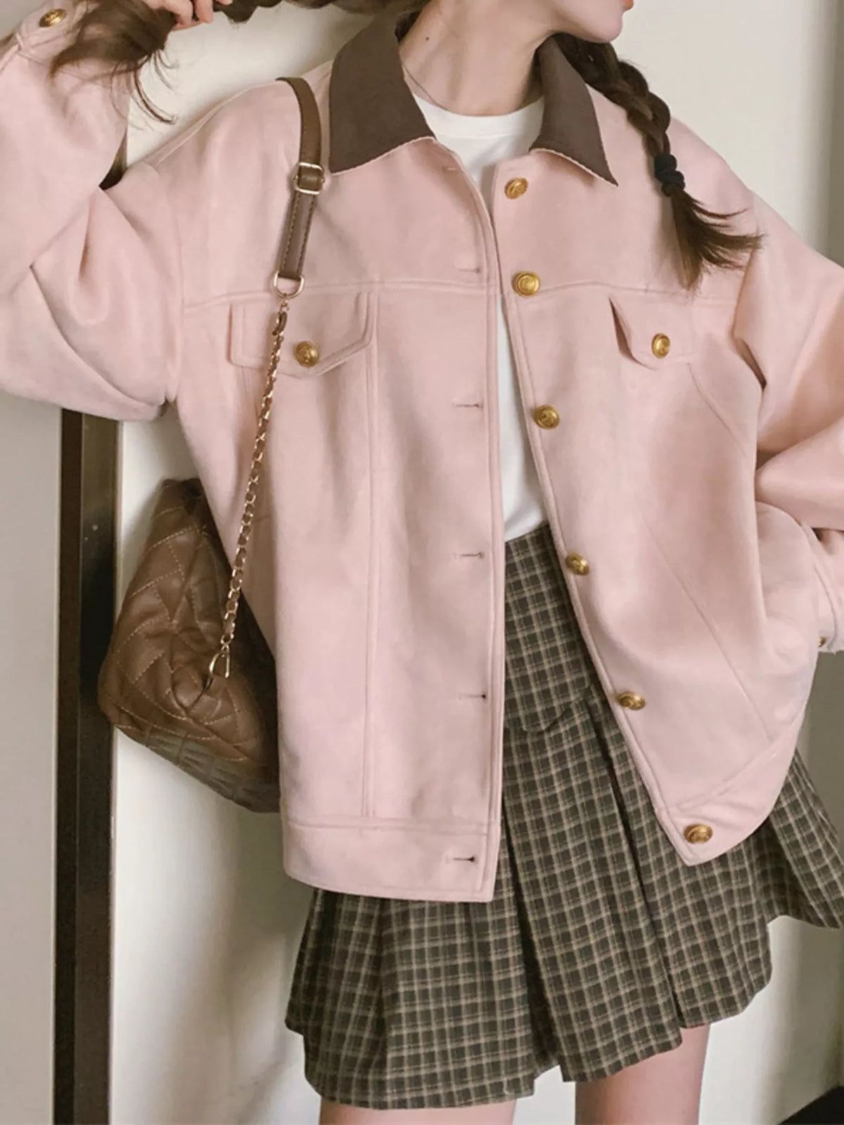 Pink-5496-Lined button up dropped shoulder jacket