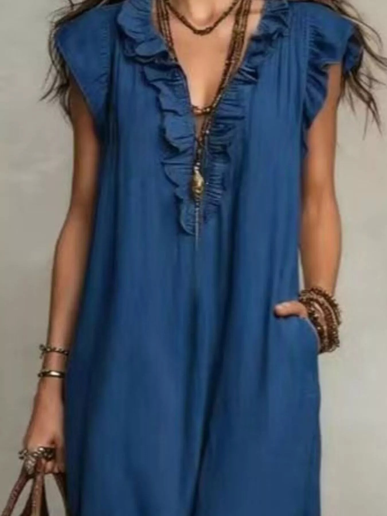 Trendsi Full Size Bohemian Ruffle Neck Maxi Dress Plus Size -