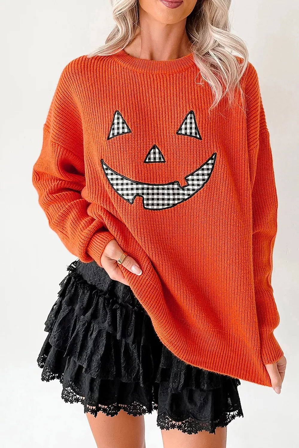 Trendsi Drop Shoulder Long Sleeve Round Neck Halloween Sweater -