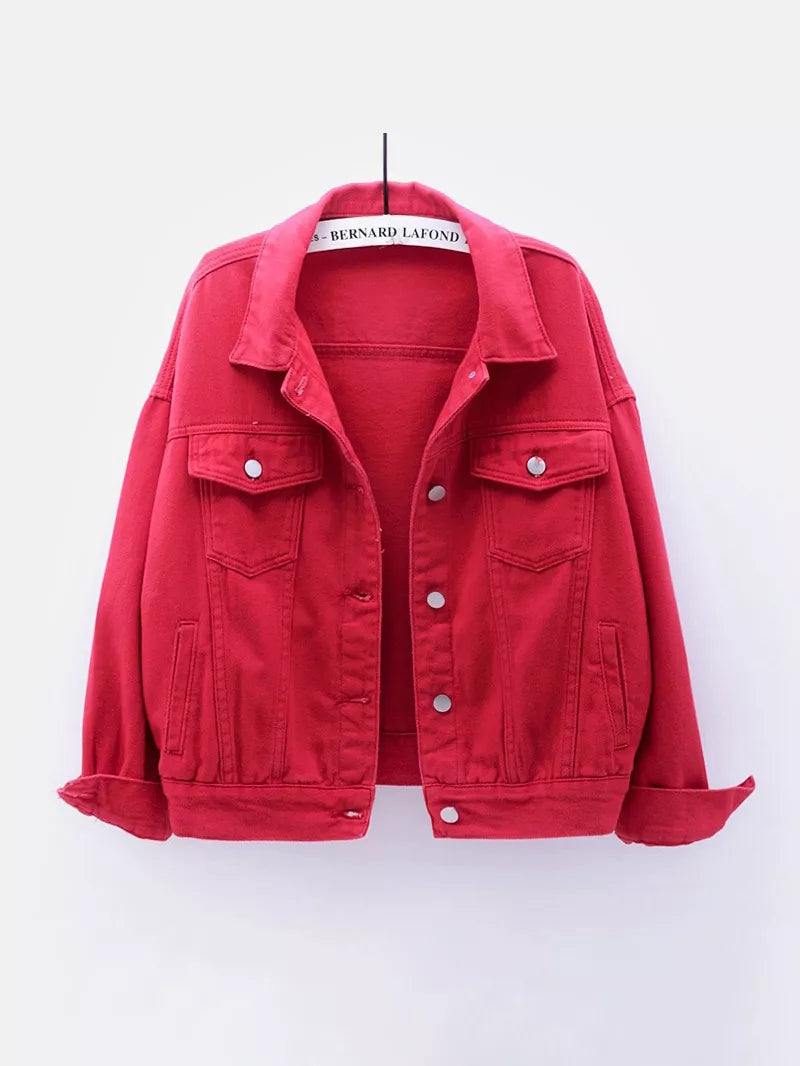 Button-Down Classic Cropped Denim Jacket — garment front