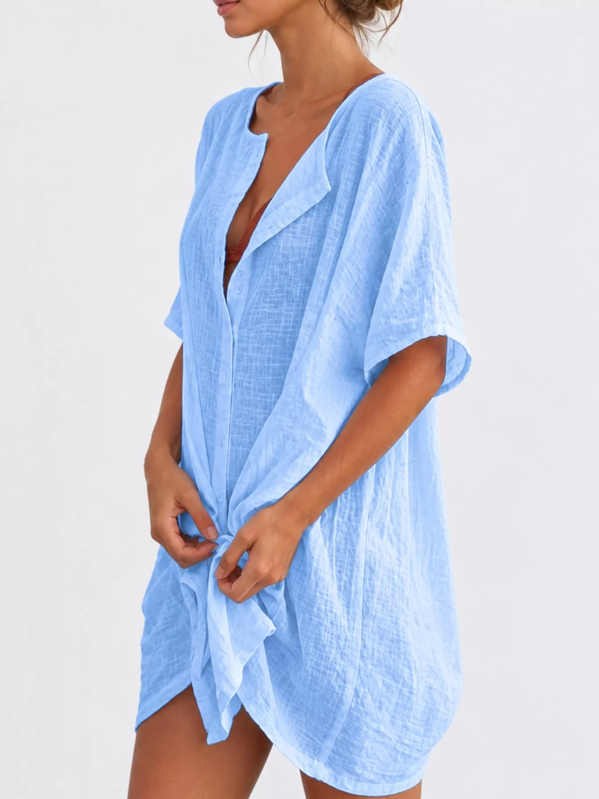 Linen-blend shirt, blue angled front