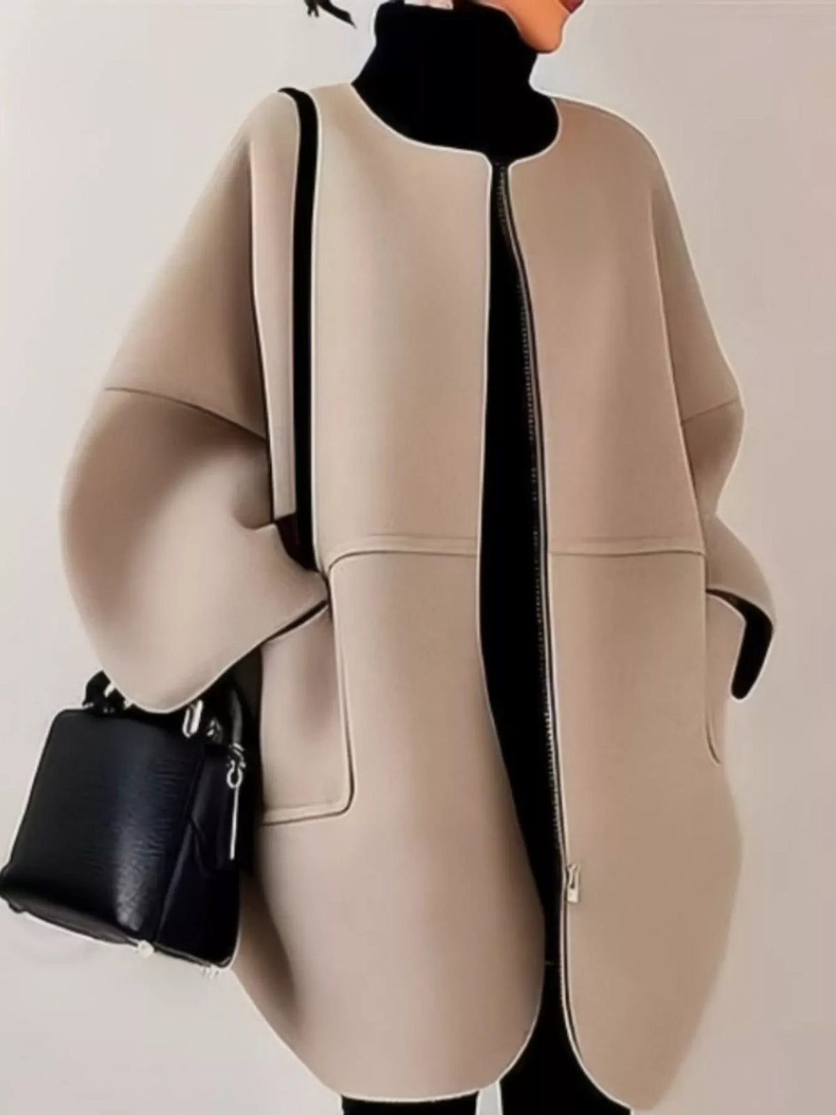 Khaki oversized scuba-style coat