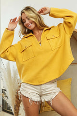 Trendsi BiBi Flap Pockets Fleece Collared Sweatshirt -