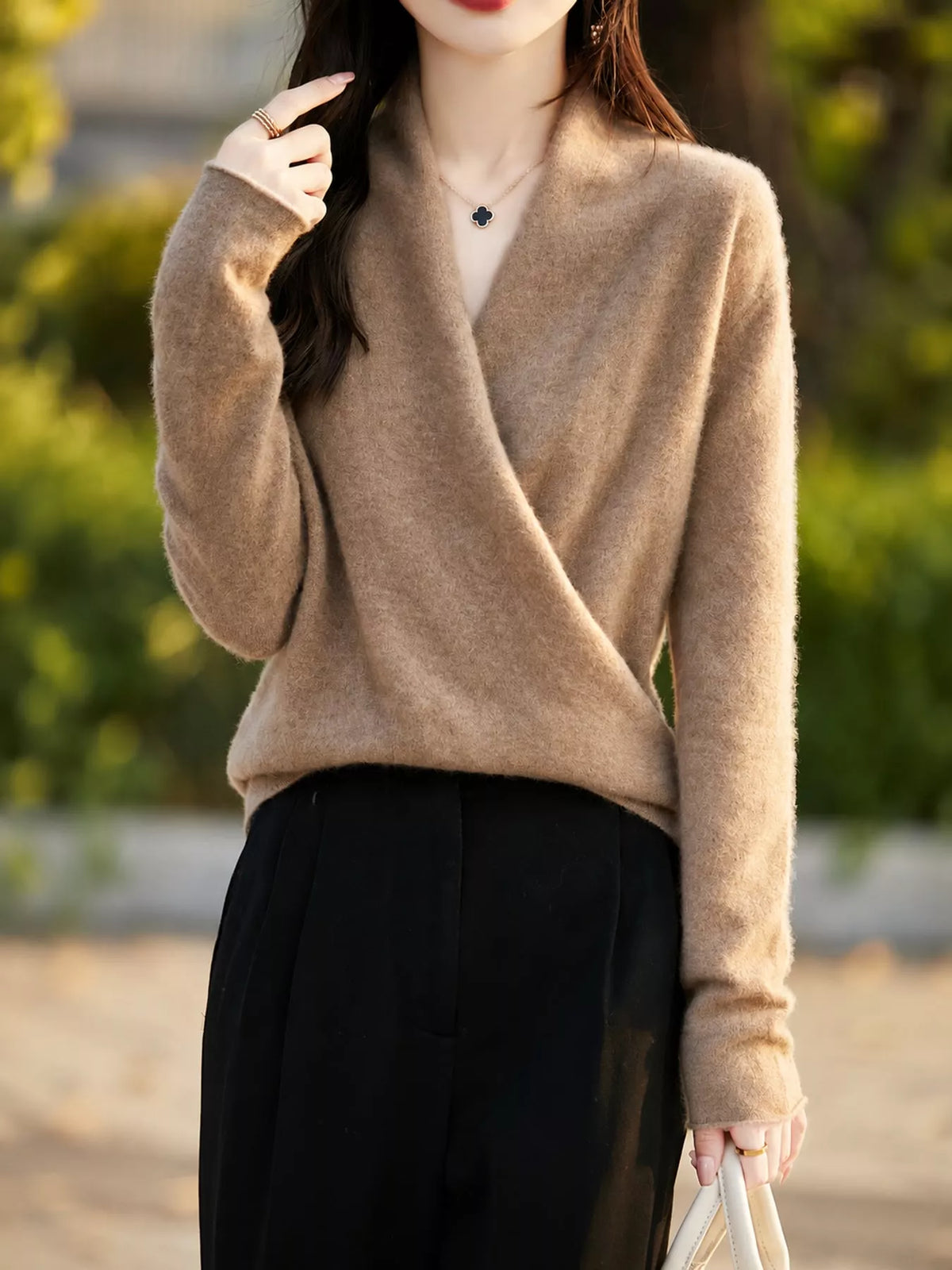 Surplice Long Sleeve Sweater — front view