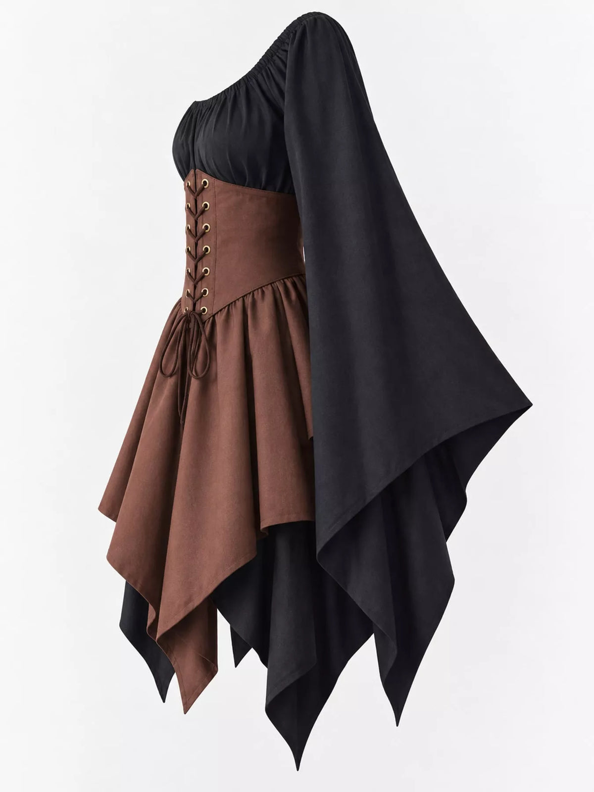 Lace-up asymmetric dress, black brown side