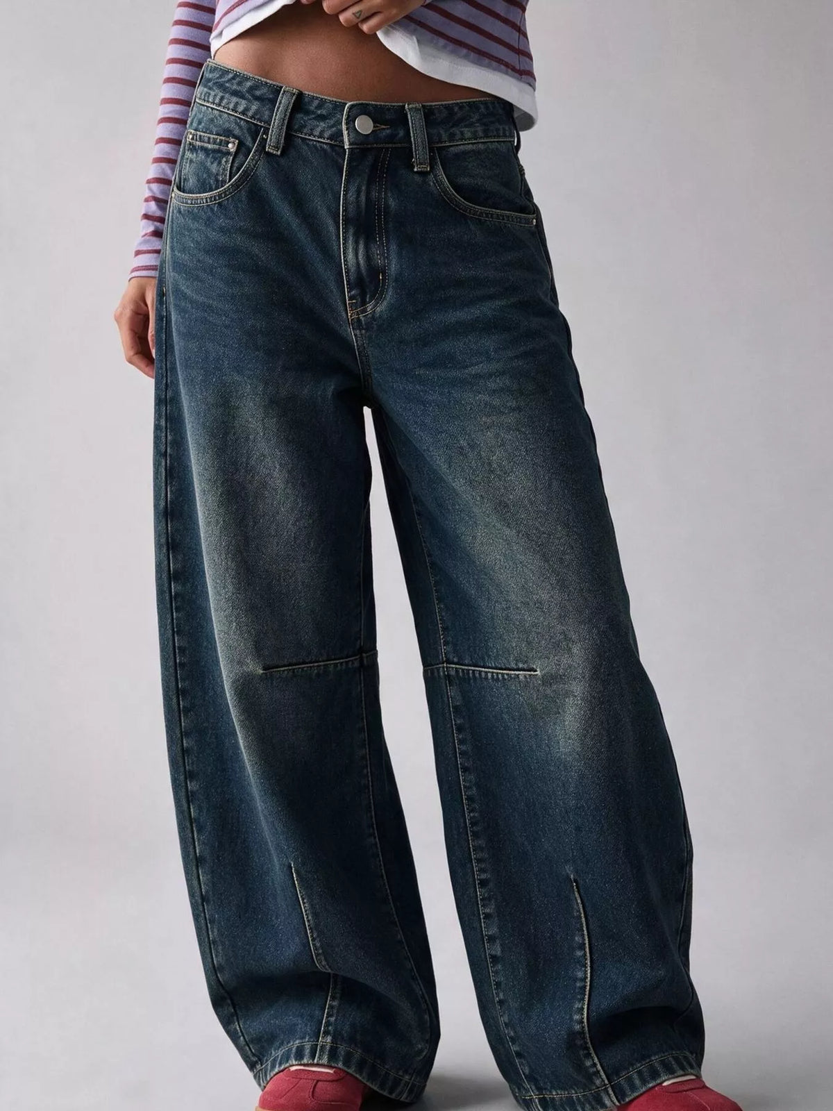 Washed High-Waist Wide-Leg Jeans, front view
