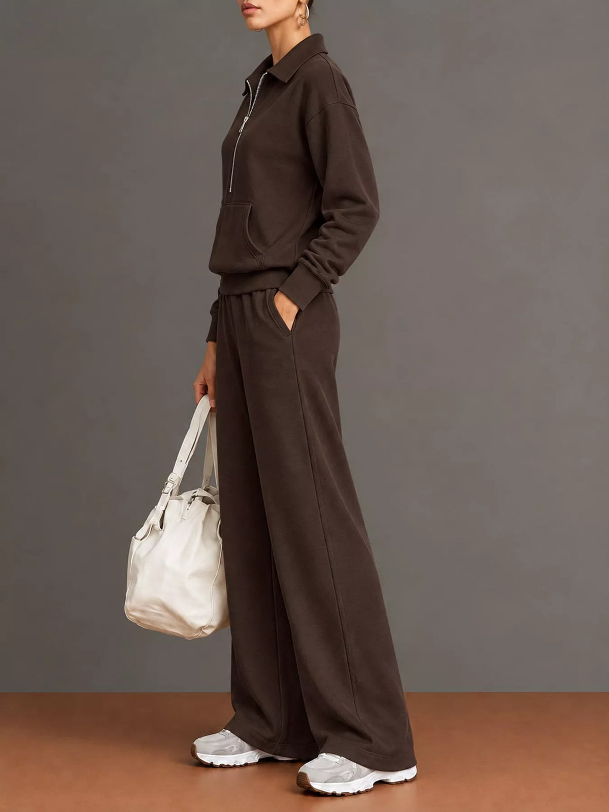 Half Zip Long Sleeve Top and Pants Set — side view