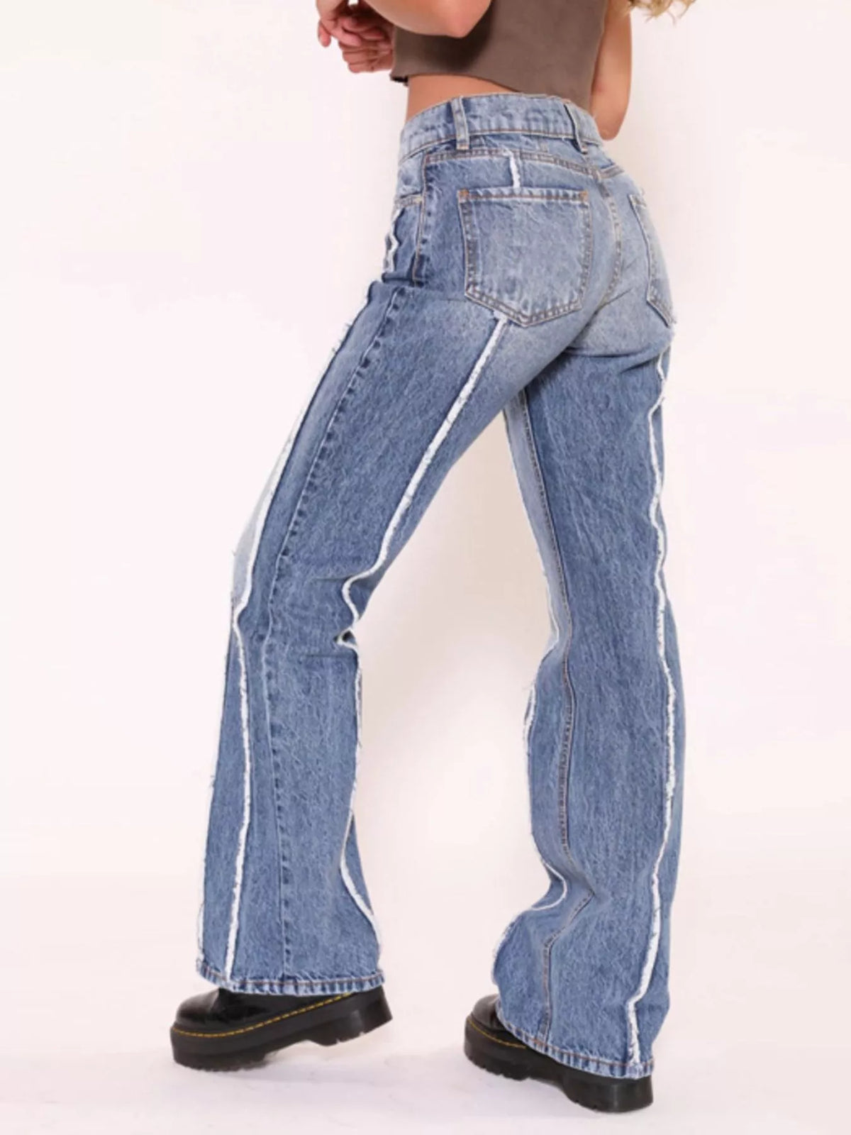 Striped low-rise flare jeans