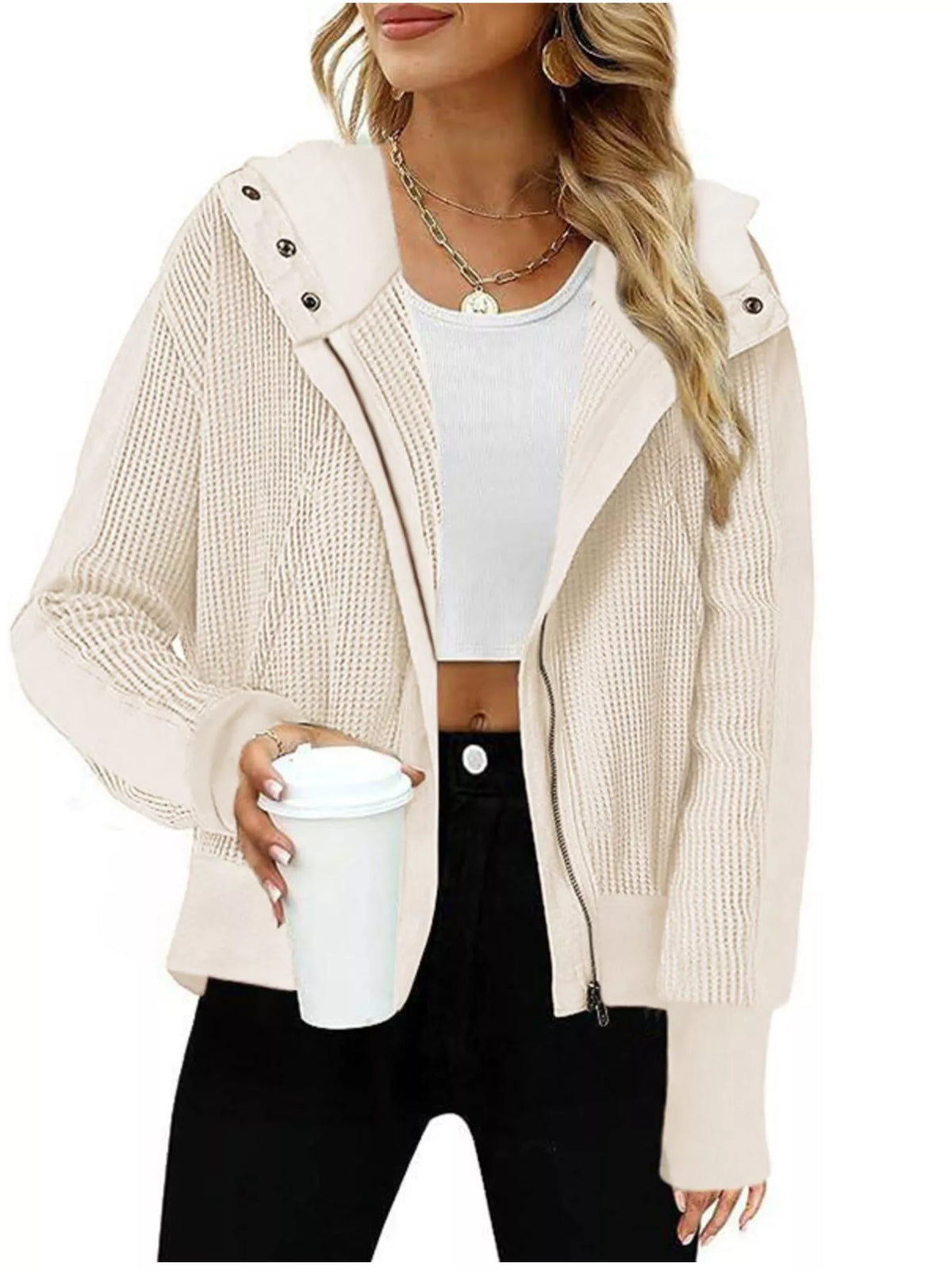 Trendsi Waffle Knit Zip-Up Jacket -