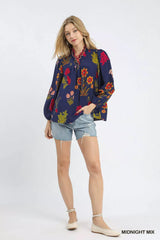 Trendsi Umgee Flower Print Blouse with Scalloped Neckline -