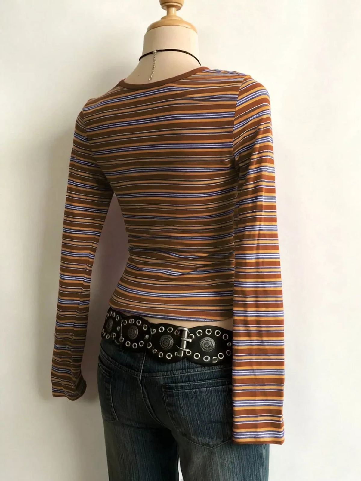 Round neck long sleeve t-shirt, back view
