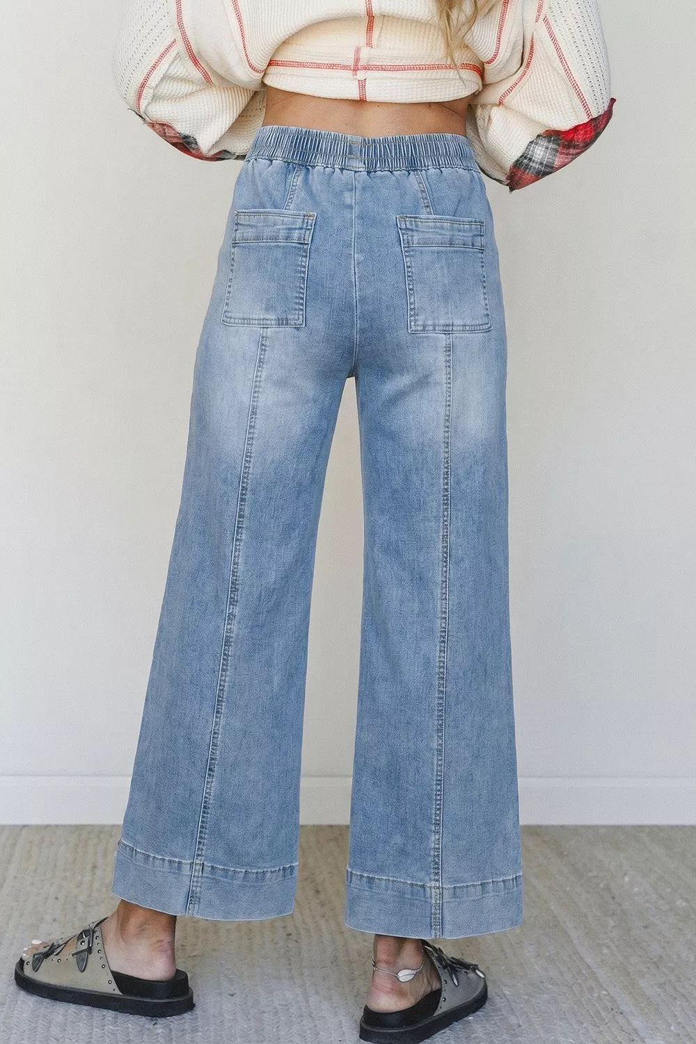 Trendsi Drawstring Waist Wide Leg Ankle Length Jeans -