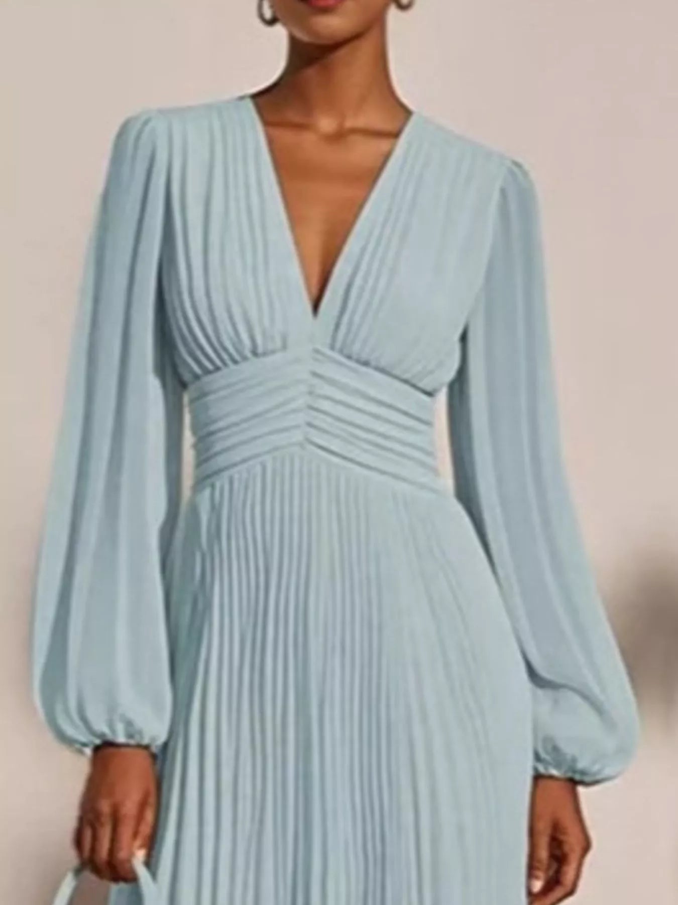 Trendsi Pleated V-Neck Chiffon Midi Dress -
