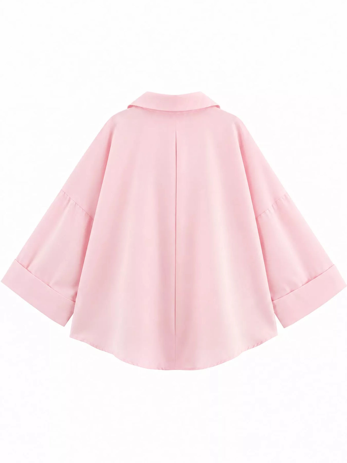 Pink button-up three-quarter sleeve shirt