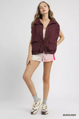 Trendsi Umgee Drawstring Hem Nylon Vest with Pockets -