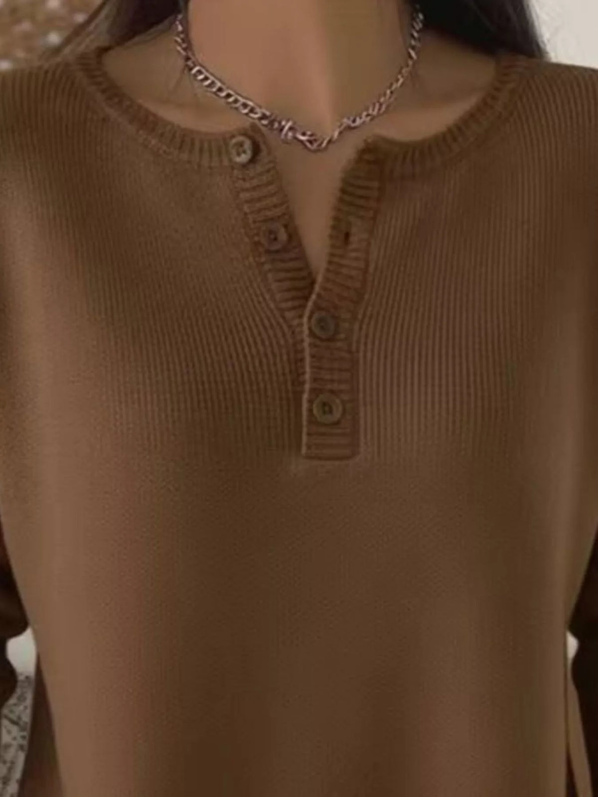 Trendsi Full Size Button Detail Ribbed Knit Sweater Plus Size -