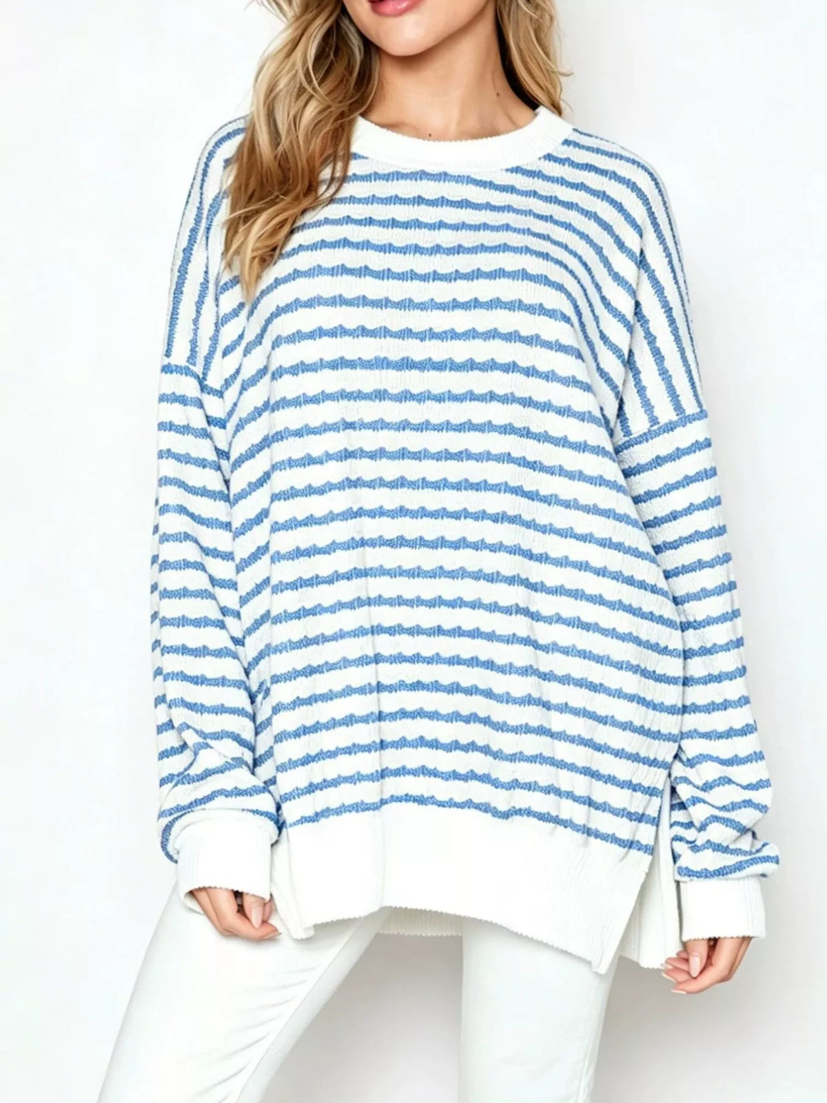 Trendsi Oversized Striped Crew Neck Sweatshirt -