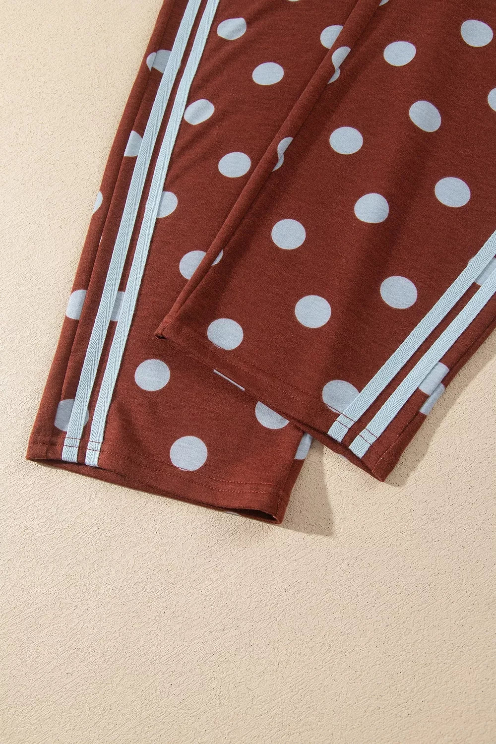 Brown polka dot side-stripe top and pants set