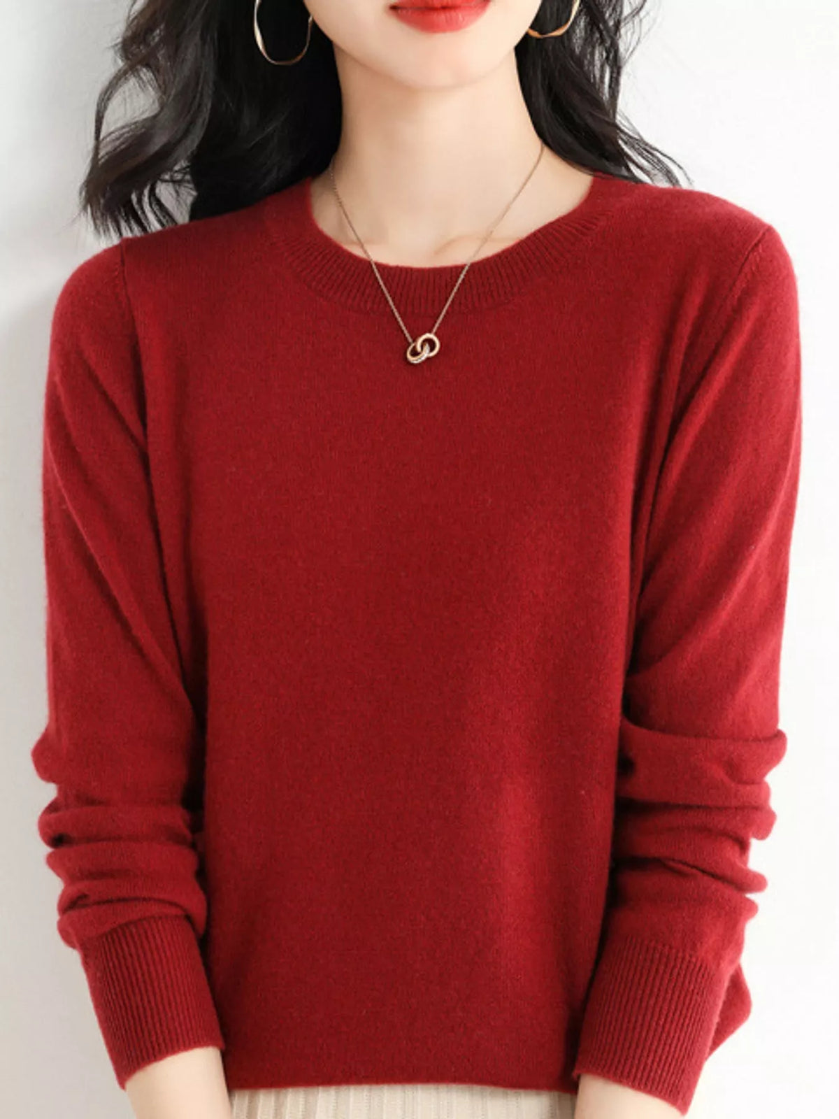 Crew Neck Long Sleeve Sweater — front view