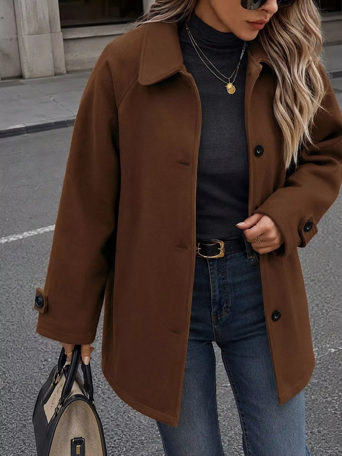 Trendsi Single-Breasted Raglan Sleeve Outerwear -