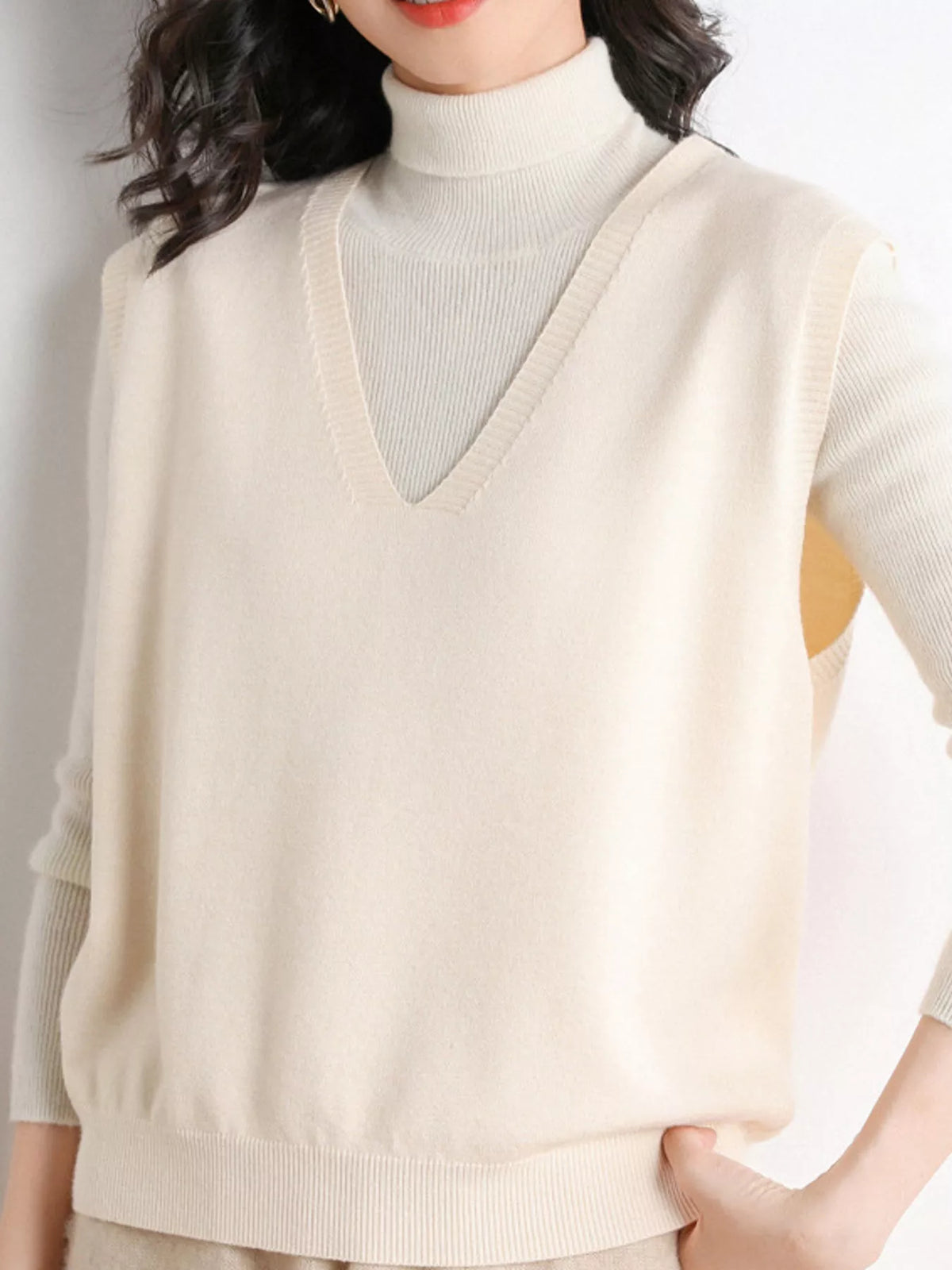 V-Neck Knit Sweater Vest — front view