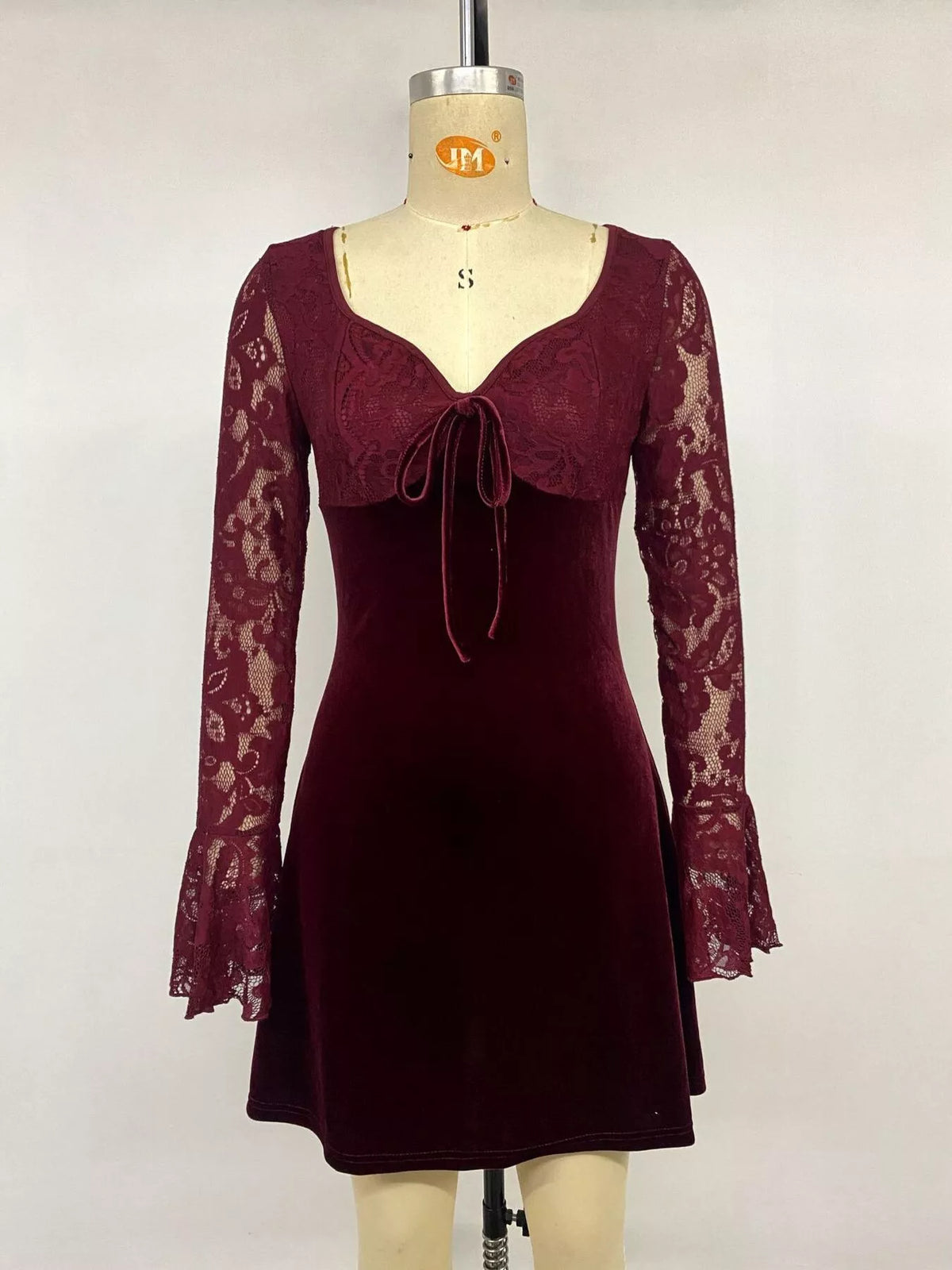 Trendsi Lace Flare Sleeve Mini Dress -