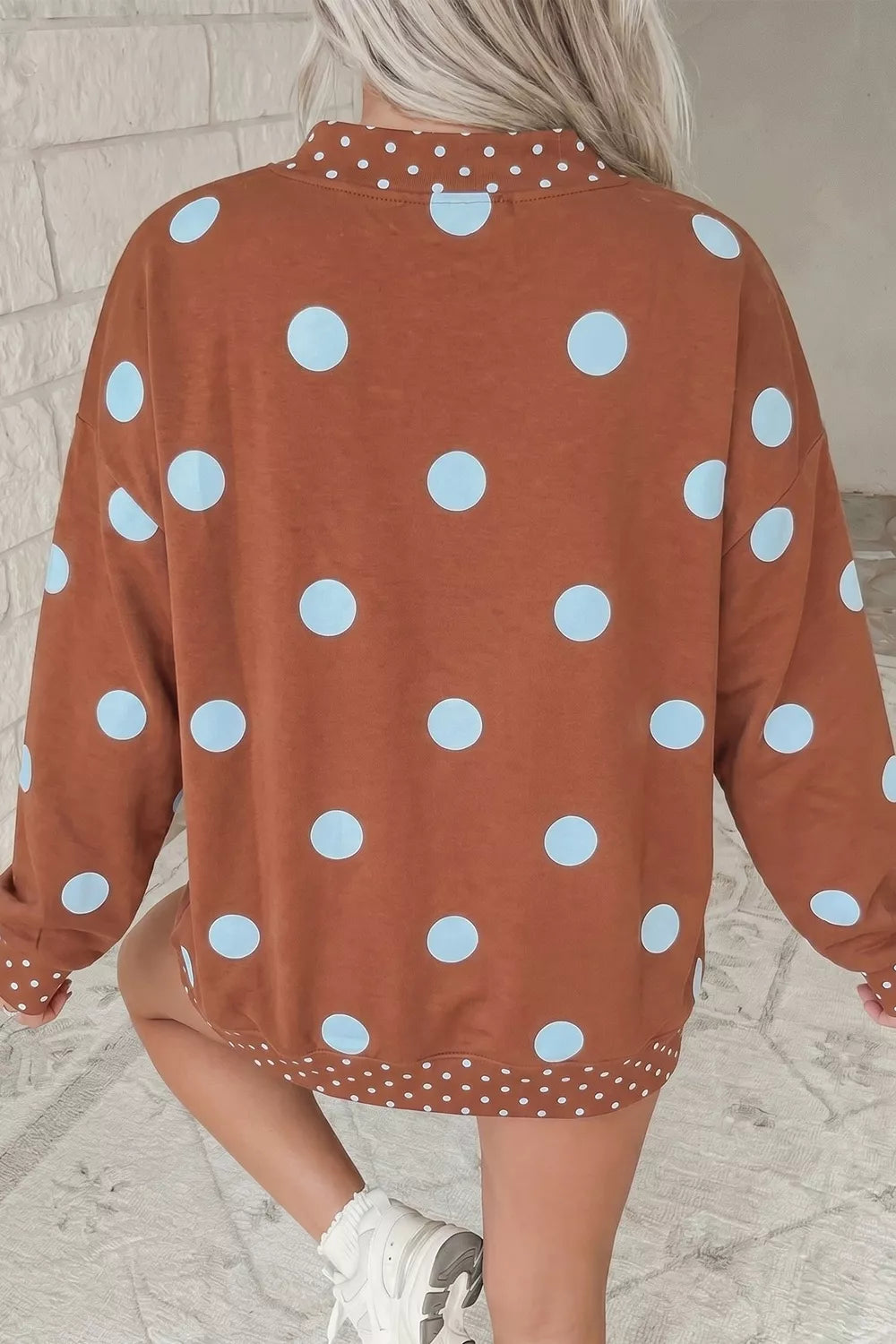 Trendsi Polka Dot Dropped Shoulder Sweatshirt -